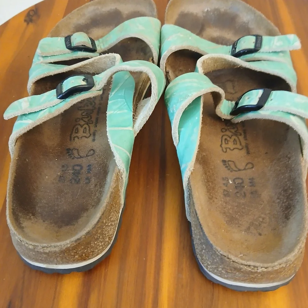 Birkenstock Salina Womens 37 Teal Slides Sandals Corkboard Straps